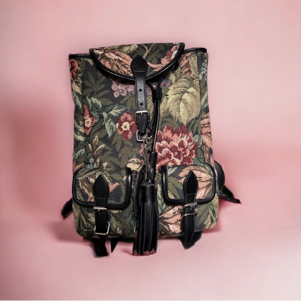 YSL Saint Laurent floral tapestry festival backpack
